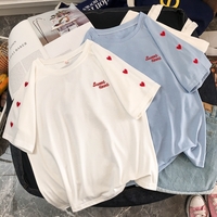 Cute Sweet Heart Embroidery Shirt T-shirt Tee Top Kawaii Korean Japanese Harajuku Chinese Retro Streetwear Aesthetic Fashion - Thumbnail 2