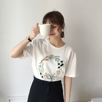 Cute Flower Plant Print Embroidery Shirt T-shirt Tee Top Kawaii Korean Japanese Harajuku Chinese Retro Streetwear Aesthetic Fashion - Thumbnail 2