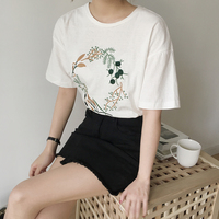 Cute Flower Plant Print Embroidery Shirt T-shirt Tee Top Kawaii Korean Japanese Harajuku Chinese Retro Streetwear Aesthetic Fashion - Thumbnail 3