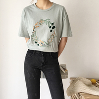 Cute Flower Plant Print Embroidery Shirt T-shirt Tee Top Kawaii Korean Japanese Harajuku Chinese Retro Streetwear Aesthetic Fashion - Thumbnail 4