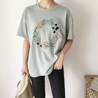 Cute Flower Plant Print Embroidery Shirt T-shirt Tee Top Kawaii Korean Japanese Harajuku Chinese Retro Streetwear Aesthetic Fashion - Thumbnail 6
