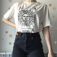 Cute Tarot Card Sun Moon Print Short Sleeve Shirt T-shirt Tee Top Kawaii Korean Japanese Harajuku Chinese Retro Streetwear Aesthetic Fashion - Thumbnail 3