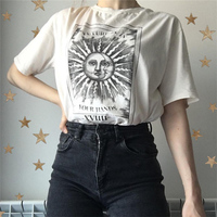 Cute Tarot Card Sun Moon Print Short Sleeve Shirt T-shirt Tee Top Kawaii Korean Japanese Harajuku Chinese Retro Streetwear Aesthetic Fashion - Thumbnail 5