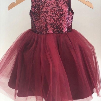 Burgundy flower girl dresses with sequins - Thumbnail 4