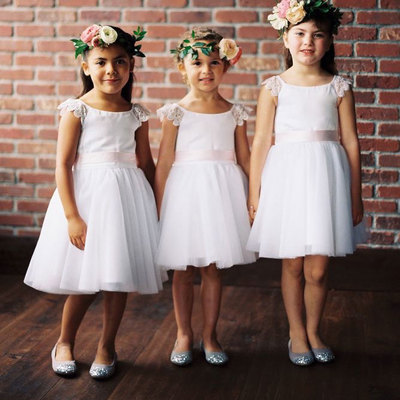 White flower girl dresses with cap sleeves - Thumbnail 4