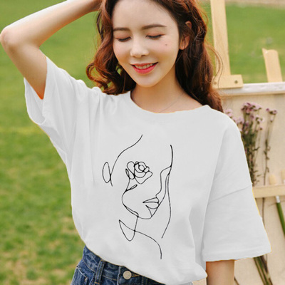 Cute Rose Flower Art Print Short Sleeve Shirt T-shirt Tee Top Kawaii Korean Japanese Harajuku Chinese Retro Streetwear Aesthetic Fashion