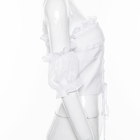 Cute Sexy Lace Up Ruffle Crop Top Short Sleeve Shirt T-shirt Tee Top Kawaii Korean Japanese Harajuku Chinese Retro Streetwear Aesthetic Fashion - Thumbnail 7