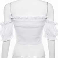 Cute Sexy Lace Up Ruffle Crop Top Short Sleeve Shirt T-shirt Tee Top Kawaii Korean Japanese Harajuku Chinese Retro Streetwear Aesthetic Fashion - Thumbnail 9