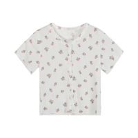 Cute Flower Rose Button Up Crop Top Short Sleeve Shirt T-shirt Tee Top Kawaii Korean Japanese Harajuku Chinese Retro Streetwear Aesthetic Fashion - Thumbnail 2