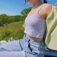 Cute Floral Spaghetti Strap Crop Top Short Sleeve Shirt T-shirt Tee Top Kawaii Korean Japanese Harajuku Chinese Retro Streetwear Aesthetic Fashion - Thumbnail 7