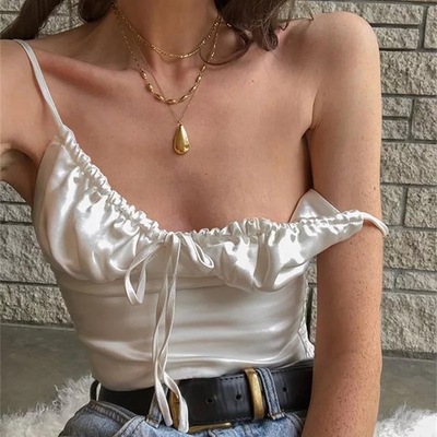 Cute Elegant Lace Up Chiffon Crop Top Short Sleeve Shirt Tee T-Shirt Top Kawaii Korean Japanese Harajuku Chinese Retro Streetwear Aesthetic Fashion
