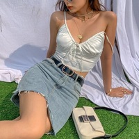 Cute Elegant Lace Up Chiffon Crop Top Short Sleeve Shirt Tee T-Shirt Top Kawaii Korean Japanese Harajuku Chinese Retro Streetwear Aesthetic Fashion - Thumbnail 1