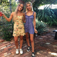 Cute Summer Fit Flare Sexy Flower Print Button Dress Kawaii Korean Japanese Harajuku Chinese Retro Streetwear Aesthetic Fashion - Thumbnail 2