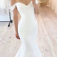 Classy Mermaid Off the Shoulder White Satin Wedding Dresses - Thumbnail 1