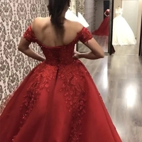 Ball Gown Off the Shoulder Red Lace Prom Dresses Quinceanera Dresses  - Thumbnail 1