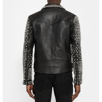 New Philips Plain Black Studded Embroidery Patches Leather jacket Biker Men - Thumbnail 1