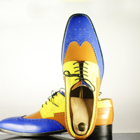 Handmade Men's Casual Shoes, Men's Multi Color Leather Wing Tip Lace Up Formal Shoes. - Thumbnail 1