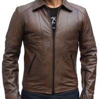 Men's Brown Slim Fit Fashion Leather Jacket Brown Biker Leather Fashion Jacket - Thumbnail 1