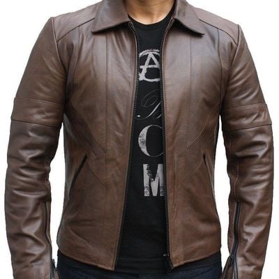 Men's brown slim fit fashion leather jacket brown biker leather fashion jacket - Thumbnail 3