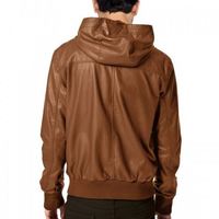 Handmade Men's Leather Jacket Stylish Brown Double Closure Bomber Hood Leather Jacket - Thumbnail 1