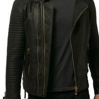 Handmade Men's Soft Leather Jacket for Men Black Biker Motorcycle Cafe Racer - Thumbnail 1