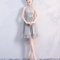 Gray tulle short prom dress party dress - Thumbnail 1