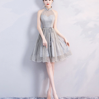 Gray tulle short prom dress party dress - Thumbnail 2