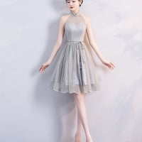 Gray tulle short prom dress party dress - Thumbnail 6