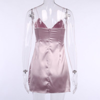 Sling Slim Solid Color Sexy Sleeveless Dress - Thumbnail 4