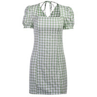Temperament Sexy Short Sleeve Plaid Dress - Thumbnail 3