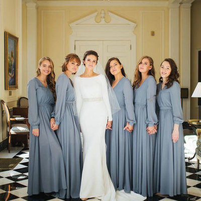 V neck bridesmaid dresses with full sleeves - Thumbnail 2