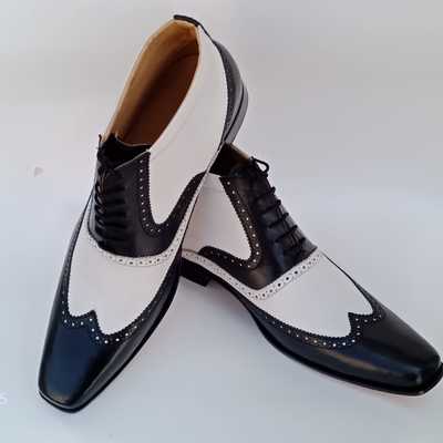 New handmade men's wing tip boot, white & blue leather boots men dress boot crepe sole boot