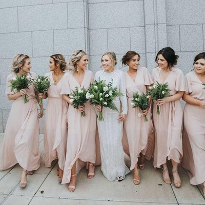 Casual V Neck Bridesmaid Dresses for Wedding Party
