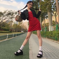 Cute Heart Shape Leopard Spaghetti Strap Mini Bodycon Dress Kawaii Korean Japanese Harajuku Chinese Retro Streetwear Aesthetic Fashion - Thumbnail 3