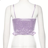 Cute Sexy Purple Silk V Neck Ruffled Blouse Crop Top Shirt Tee T-shirt Kawaii Korean Japanese Harajuku Chinese Retro Streetwear Aesthetic Fashion - Thumbnail 6