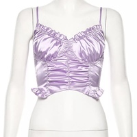 Cute Sexy Purple Silk V Neck Ruffled Blouse Crop Top Shirt Tee T-shirt Kawaii Korean Japanese Harajuku Chinese Retro Streetwear Aesthetic Fashion - Thumbnail 5