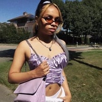 Cute Sexy Purple Silk V Neck Ruffled Blouse Crop Top Shirt Tee T-shirt Kawaii Korean Japanese Harajuku Chinese Retro Streetwear Aesthetic Fashion - Thumbnail 2