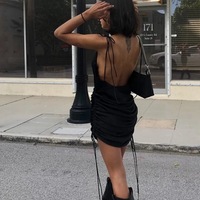 Cute Sexy Black Spaghetti Strap Backless Bodycon Dress Party Kawaii Korean Japanese Harajuku Chinese Retro Streetwear Aesthetic Fashion - Thumbnail 2