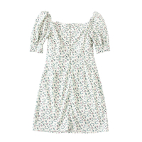 Cute Boho Tie Neck Floral Print Puff Sleeve Mini Dress Kawaii Korean Japanese Harajuku Chinese Retro Streetwear Aesthetic Fashion - Thumbnail 5