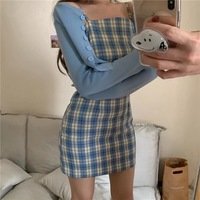 Cute Plaid Checkered Print Spaghetti Strap A-Line Mini Dress Kawaii Korean Japanese Harajuku Chinese Retro Streetwear Aesthetic Fashion - Thumbnail 1