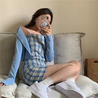 Cute Plaid Checkered Print Spaghetti Strap A-Line Mini Dress Kawaii Korean Japanese Harajuku Chinese Retro Streetwear Aesthetic Fashion - Thumbnail 3