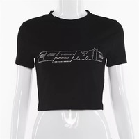 Cute Sexy Black Cosmic Letter Sequin Crop Top T-shirt Short Sleeve Shirt Kawaii Korean Japanese Harajuku Chinese Retro Streetwear Aesthetic Fashion - Thumbnail 5