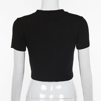Cute Sexy Black Cosmic Letter Sequin Crop Top T-shirt Short Sleeve Shirt Kawaii Korean Japanese Harajuku Chinese Retro Streetwear Aesthetic Fashion - Thumbnail 8