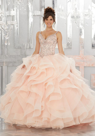 Ball Gown Sweetheart Blush Organza Quinceanera Dresses with Beading Sweet 16 Dress