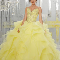 Ball Gown Sweetheart Blush Organza Quinceanera Dresses with Beading Sweet 16 Dress - Thumbnail 4