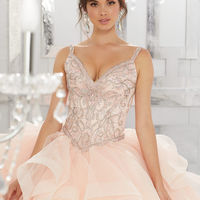 Ball Gown Sweetheart Blush Organza Quinceanera Dresses with Beading Sweet 16 Dress - Thumbnail 1