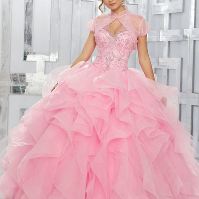 Crystal beaded bodice with flounced organza ball gown skirt quinceanera dresses sweet 16 party dresses