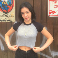 Cute Pink White Contrast Basic Crop Top Short Sleeve Shirt Tee T-shirt Kawaii Korean Japanese Harajuku Chinese Retro Streetwear Aesthetic Fashion - Thumbnail 2