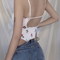 Cute Sweet Sexy Cherry Ruffle Bodysuit Top Tees Tshirts E-Girl Kawaii Korean Japanese Harajuku Chinese Retro Streetwear Aesthetic  - Thumbnail 4