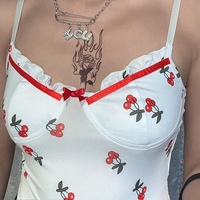 Cute Sweet Sexy Cherry Ruffle Bodysuit Top Tees Tshirts E-Girl Kawaii Korean Japanese Harajuku Chinese Retro Streetwear Aesthetic  - Thumbnail 5